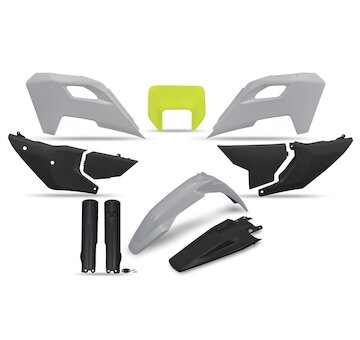 UFO Kompletný plastový KIT Husqvarna TE150/250/300 FE250/350/450/501 24-26 sivá-čierna-žltá